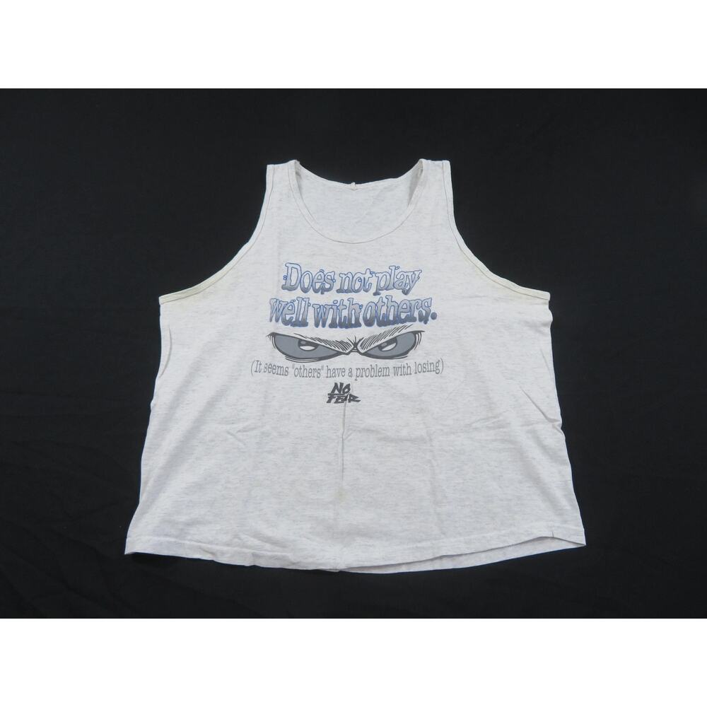 No Fear Does Not Play Well With Others Tank Top Shirt Gray Sz XL 1990s